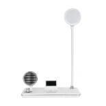 GLOBOSTAR® OLDY 76557 Μοντέρνο Επιτραπέζιο Φωτιστικό Γραφείου με Ασύρματη Φόρτιση 15W 3A, 5W Bluetooth Ηχείο & Ψηφιακό Ρολόι LED 3W 300lm 120° DC 5V με USB-C IP20 Ρυθμιζόμενο Λευκό CCT με Αφή 2700K/4500K/6000K Dimmable - Sanan SMD Chip - Λευκό - Μ13 x Π25