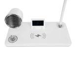 GLOBOSTAR® OLDY 76557 Μοντέρνο Επιτραπέζιο Φωτιστικό Γραφείου με Ασύρματη Φόρτιση 15W 3A, 5W Bluetooth Ηχείο & Ψηφιακό Ρολόι LED 3W 300lm 120° DC 5V με USB-C IP20 Ρυθμιζόμενο Λευκό CCT με Αφή 2700K/4500K/6000K Dimmable - Sanan SMD Chip - Λευκό - Μ13 x Π25