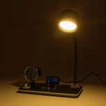 GLOBOSTAR® OLDY 76563 Μοντέρνο Επιτραπέζιο Φωτιστικό Γραφείου με Ασύρματη Φόρτιση 15W 3A, 5W Bluetooth Ηχείο & Ψηφιακό Ρολόι LED 3W 300lm 120° DC 5V με USB-C IP20 Ρυθμιζόμενο Λευκό CCT με Αφή 2700K/4500K/6000K Dimmable - Sanan SMD Chip - Μαύρο - Μ13 x Π25
