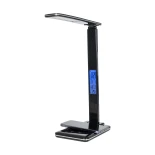 GLOBOSTAR® ZENTIME 76564 Μοντέρνο Επιτραπέζιο Φωτιστικό Γραφείου με Ασύρματη Φόρτιση 10W 2A & Ψηφιακό Ρολόι LED 3.5W 350lm 120° DC 5V με USB-C IP20 Ρυθμιζόμενο Λευκό CCT με Αφή 2700K/4500K/6000K Dimmable - Sanan SMD Chip - Μαύρο - Μ18 x Π12 x Υ40cm - 2 Χρ
