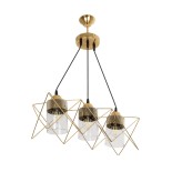 GloboStar® PLEX 202-0036 Μοντέρνο Κρεμαστό Φωτιστικό Πλέγμα Τρίφωτο 3 x E27 IP20 Χρυσό Μέταλλο με Διάφανο Γυαλί - Μ56 x Π17 x Υ24cm