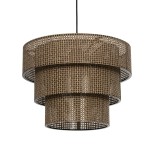 GloboStar® LEVEL 203-0171 Μοντέρνο Κρεμαστό Φωτιστικό Καπέλο Μονόφωτο 1 x E27 IP20 Καφέ Διάτρητο Ύφασμα - Μ38 x Π38 x Υ30cm