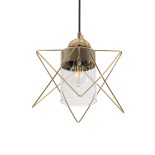 GloboStar® PLEX 202-0037 Μοντέρνο Κρεμαστό Φωτιστικό Πλέγμα Μονόφωτο 1 x E27 IP20 Χρυσό Μέταλλο με Διάφανο Γυαλί - Μ25 x Π25 x Υ23cm