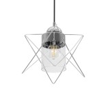 GloboStar® PLEX 202-0038 Μοντέρνο Κρεμαστό Φωτιστικό Πλέγμα Μονόφωτο 1 x E27 IP20 Ασημί Μέταλλο με Διάφανο Γυαλί - Μ25 x Π25 x Υ23cm