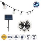 GLOBOSTAR® TWILIGHT 79669 Μοντέρνο Φωτιστικό Κήπου Γιρλάντα 14.5m με 50 Λάμπες LED 30W 2700lm 360° DC 3.7V με Ενσωματωμένο Φωτοβολταϊκό Panel 5.5V 5W & Επαναφορτιζόμενη Μπαταρία Li-ion 3.7V 3x18650 6600mAh Αδιάβροχο IP65 Θερμό Λευκό 2700Κ Dimmable - Sanan