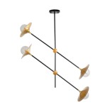 GloboStar® JOLIET 999-0044 Μοντέρνο Φωτιστικό Οροφής Πλέγμα Πολύφωτο 4 x G9 IP20 Μαύρο & Χρυσό Μέταλλο - Μ93 x Π20 x Υ106cm