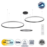 GLOBOSTAR® DIAMOND TRIO 61146 Μοντέρνο Κρεμαστό Φωτιστικό Οροφής LED 150W 18379lm 360° AC 220-240V IP20 Ρυθμιζόμενο Λευκό CCT με Χειριστήριο από 2700K έως 6000K Dimmable - Lumileds SMD Chip - Μαυρό Ματ - Μ170 x Π170 x Υ60cm - 3 Χρόνια Εγγύηση
