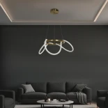 kelvo® GLOW 61658 Μοντέρνο Κρεμαστό Φωτιστικό Οροφής LED 36W 3600lm 360° AC 220-240V IP20 Ρυθμιζόμενο Λευκό CCT με Χειριστήριο από 2700K έως 6000K Dimmable - Lumileds SMD Chip - Χρυσό Πλατίνα & Λευκό Νήμα - Μ60 x Π60 x Υ45cm - 3 Χρόνια Εγγύηση