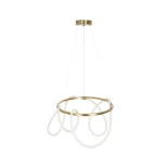 kelvo® GLOW 61659 Μοντέρνο Κρεμαστό Φωτιστικό Οροφής LED 58W 5800lm 360° AC 220-240V IP20 Ρυθμιζόμενο Λευκό CCT με Χειριστήριο από 2700K έως 6000K Dimmable - Lumileds SMD Chip - Χρυσό Πλατίνα & Λευκό Νήμα - Μ80 x Π80 x Υ60cm - 3 Χρόνια Εγγύηση