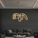 kelvo® GLOW 61660 Μοντέρνο Κρεμαστό Φωτιστικό Οροφής LED 69W 6900lm 360° AC 220-240V IP20 Ρυθμιζόμενο Λευκό CCT με Χειριστήριο από 2700K έως 6000K Dimmable - Lumileds SMD Chip - Χρυσό Πλατίνα & Λευκό Νήμα - Μ100 x Π100 x Υ70cm - 3 Χρόνια Εγγύηση