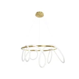 kelvo® GLOW 61660 Μοντέρνο Κρεμαστό Φωτιστικό Οροφής LED 69W 6900lm 360° AC 220-240V IP20 Ρυθμιζόμενο Λευκό CCT με Χειριστήριο από 2700K έως 6000K Dimmable - Lumileds SMD Chip - Χρυσό Πλατίνα & Λευκό Νήμα - Μ100 x Π100 x Υ70cm - 3 Χρόνια Εγγύηση
