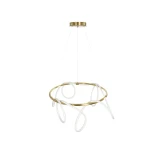 kelvo® GLOW 61660 Μοντέρνο Κρεμαστό Φωτιστικό Οροφής LED 69W 6900lm 360° AC 220-240V IP20 Ρυθμιζόμενο Λευκό CCT με Χειριστήριο από 2700K έως 6000K Dimmable - Lumileds SMD Chip - Χρυσό Πλατίνα & Λευκό Νήμα - Μ100 x Π100 x Υ70cm - 3 Χρόνια Εγγύηση