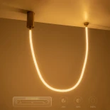 kelvo® GLOW 61666 Μοντέρνο Κρεμαστό Φωτιστικό Οροφής LED 27W 2700lm 360° AC 220-240V IP20 Ρυθμιζόμενο Λευκό CCT με Χειριστήριο από 2700K έως 6000K Dimmable - Lumileds SMD Chip - Χρυσό Πλατίνα & Λευκό Νήμα - Μ90 x Π9 x Υ95cm - 3 Χρόνια Εγγύηση