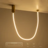 kelvo® GLOW 61666 Μοντέρνο Κρεμαστό Φωτιστικό Οροφής LED 27W 2700lm 360° AC 220-240V IP20 Ρυθμιζόμενο Λευκό CCT με Χειριστήριο από 2700K έως 6000K Dimmable - Lumileds SMD Chip - Χρυσό Πλατίνα & Λευκό Νήμα - Μ90 x Π9 x Υ95cm - 3 Χρόνια Εγγύηση