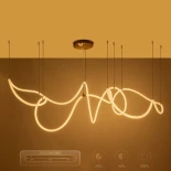 kelvo® GLOW 61669 Μοντέρνο Κρεμαστό Φωτιστικό Οροφής LED 105W 10500lm 360° AC 220-240V IP20 Ρυθμιζόμενο Λευκό CCT με Χειριστήριο από 2700K έως 6000K Dimmable - Lumileds SMD Chip - Χρυσό Πλατίνα & Λευκό Νήμα - Μ180 x Π180 x Υ110cm - 3 Χρόνια Εγγύηση