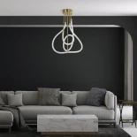 kelvo® GLOW 61670 Μοντέρνο Φωτιστικό Οροφής LED 40W 4000lm 360° AC 220-240V IP20 Ρυθμιζόμενο Λευκό CCT με Χειριστήριο από 2700K έως 6000K Dimmable - Lumileds SMD Chip - Χρυσό Πλατίνα & Λευκό Νήμα - Μ50 x Π50 x Υ70cm - 3 Χρόνια Εγγύηση