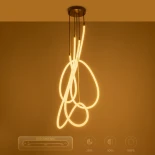kelvo® GLOW 61671 Μοντέρνο Φωτιστικό Οροφής LED 85W 8500lm 360° AC 220-240V IP20 Ρυθμιζόμενο Λευκό CCT με Χειριστήριο από 2700K έως 6000K Dimmable - Lumileds SMD Chip - Χρυσό Πλατίνα & Λευκό Νήμα - Μ100 x Π100 x Υ140cm - 3 Χρόνια Εγγύηση