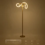 kelvo® GLOW 61687 Μοντέρνο Επιδαπέδιο Φωτιστικό LED 30W 3000lm 360° AC 220-240V IP20 Ρυθμιζόμενο Λευκό CCT με Αφή 2700K/4500K/6000K Dimmable - Lumileds SMD Chip - Χρυσό Πλατίνα & Λευκό Νήμα - Μ45 x Π45 x Υ160cm - 3 Χρόνια Εγγύηση