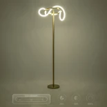 kelvo® GLOW 61687 Μοντέρνο Επιδαπέδιο Φωτιστικό LED 30W 3000lm 360° AC 220-240V IP20 Ρυθμιζόμενο Λευκό CCT με Αφή 2700K/4500K/6000K Dimmable - Lumileds SMD Chip - Χρυσό Πλατίνα & Λευκό Νήμα - Μ45 x Π45 x Υ160cm - 3 Χρόνια Εγγύηση