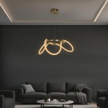 kelvo® GLOW 61658 Μοντέρνο Κρεμαστό Φωτιστικό Οροφής LED 36W 3600lm 360° AC 220-240V IP20 Ρυθμιζόμενο Λευκό CCT με Χειριστήριο από 2700K έως 6000K Dimmable - Lumileds SMD Chip - Χρυσό Πλατίνα & Λευκό Νήμα - Μ60 x Π60 x Υ45cm - 3 Χρόνια Εγγύηση