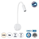GLOBOSTAR® GOOSE 60876 Μοντέρνο Φωτιστικό Τοίχου - Απλίκα Ξενοδοχείου Reading Light LED 3W 300lm 36° AC 220-240V IP20 Φυσικό Λευκό 4500K - CREE XPE Chip & TÜV SÜD Driver - Λευκό Ματ - Μ6.5 x Π15 x Υ24.5cm - 3 Χρόνια Εγγύηση