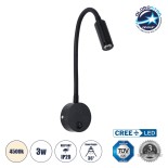 GloboStar® GOOSE 60878 Μοντέρνο Φωτιστικό Τοίχου - Απλίκα Ξενοδοχείου Bed Side LED 3W 300lm 36° AC 220-240V - Reading Light - Μ6.5 x Π15 x Υ24.5cm - Φυσικό Λευκό 4500K - Μαύρο - 3 Xρόνια Εγγύηση