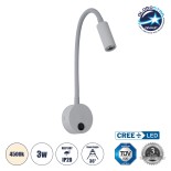 GloboStar® GOOSE 60877 Μοντέρνο Φωτιστικό Τοίχου - Απλίκα Ξενοδοχείου Bed Side LED 3W 300lm 36° AC 220-240V - Reading Light - Μ6.5 x Π15 x Υ24.5cm - Φυσικό Λευκό 4500K - Γκρι Ανθρακί - 3 Xρόνια Εγγύηση
