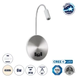 GLOBOSTAR® GOOSE 60884 Μοντέρνο Φωτιστικό Τοίχου - Απλίκα Ξενοδοχείου Reading Light με Φορτιστή USB 3A LED 6W 600lm 36° & 360° AC 220-240V IP20 Φυσικό Λευκό 4500K - CREE XPE & Lumileds SMD Chip & TÜV SÜD Driver - Νίκελ Βούρτσας - Μ15.5 x Π22.5 x Υ30cm - 3