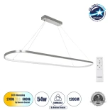 GLOBOSTAR® BOLIVAR 61273 Μοντέρνο Κρεμαστό Φωτιστικό Οροφής LED 54W 5400lm 360° AC 220-240V IP20 Ρυθμιζόμενο Λευκό CCT με Χειριστήριο από 2700K έως 6000K Dimmable - Lumileds SMD Chip - Νίκελ Βούρτσας - Μ120 x Π30 x Υ2cm - 3 Χρόνια Εγγύηση