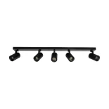 kelvo® SPOTA KLV-101-0142 Μοντέρνο Κινούμενο Φωτιστικό Σποτ Οροφής με Ντουί 5 x GU10 90° AC 220-240V IP20 - Μαύρο Ματ - Μ79.5 x Π6.3 x Υ14cm