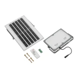GLOBOSTAR® LUMOVOX 73067 Προβολέας LED 100W 5000lm 120° DC 5V με Φωτοβολταϊκό Panel 5V 8W & Επαναφορτιζόμενη Μπαταρία Li-ion 3.2V 5000mAh Αδιάβροχο IP65 Ψυχρό Λευκό 6000K - 120 x SMD2835 Sanan Chip - Γκρι Ανθρακί - Μ24.5 x Π0 x Υ15.8cm - 2 Χρόνια Εγγύηση