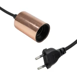 GLOBOSTAR® WHIP 77665 Μοντέρνο DIY Φωτιστικό με Υφασμάτινο Καλώδιο, Ντουί 1 x E27, Διακόπτη On/Off & Πρίζα AC 220-240V IP20 - Μαύρο & Ροζ Χρυσό - Μ140 x Π4.5 x Υ4.5cm