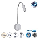 GloboStar® GOOSE 60879 Μοντέρνο Φωτιστικό Τοίχου - Απλίκα Ξενοδοχείου Bed Side LED 3W 300lm 36° AC 220-240V - Reading Light - Μ6.5 x Π15 x Υ24.5cm - Φυσικό Λευκό 4500K - Γκρι Νίκελ - 3 Xρόνια Εγγύηση