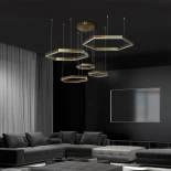 kelvo® LEXAGON KLV-101-0180 Κρεμαστό Φωτιστικό Οροφής LED 120W 12000lm 200° AC 220-240V IP20 Ρυθμιζόμενο Λευκό CCT με Χειριστήριο από 2700K έως 6000K Dimmable - Lumileds SMD Chip - Χρυσό Πλατίνα - Μ110 x Π90 x Υ110cm - 3 Χρόνια Εγγύηση