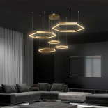 kelvo® LEXAGON KLV-101-0180 Κρεμαστό Φωτιστικό Οροφής LED 120W 12000lm 200° AC 220-240V IP20 Ρυθμιζόμενο Λευκό CCT με Χειριστήριο από 2700K έως 6000K Dimmable - Lumileds SMD Chip - Χρυσό Πλατίνα - Μ110 x Π90 x Υ110cm - 3 Χρόνια Εγγύηση