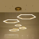 kelvo® LEXAGON KLV-101-0180 Κρεμαστό Φωτιστικό Οροφής LED 120W 12000lm 200° AC 220-240V IP20 Ρυθμιζόμενο Λευκό CCT με Χειριστήριο από 2700K έως 6000K Dimmable - Lumileds SMD Chip - Χρυσό Πλατίνα - Μ110 x Π90 x Υ110cm - 3 Χρόνια Εγγύηση