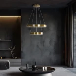 kelvo® VENOM KLV-101-0198 Κρεμαστό Φωτιστικό Οροφής LED 75W 7500lm 120° AC 220-240V IP20 Ρυθμιζόμενο Λευκό CCT με Χειριστήριο από 2700K έως 6000K Dimmable - Lumileds SMD Chip - Χρυσό Πλατίνα - Μ60 x Π60 x Υ40cm - 3 Χρόνια Εγγύηση