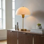 GLOBOSTAR® GAZETA 203-0304 Μοντέρνο Επιτραπέζιο Φωτιστικό Πορτατίφ με Ντουί 1 x E27 AC 220-240V IP20 - Λευκό Δίαφανο & Μπρονζέ  - Μ25 x Π25 x Υ39cm