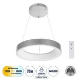 GLOBOSTAR® SALEM 61242 Μοντέρνο Κρεμαστό Φωτιστικό Οροφής LED 75W 8625lm 120° AC 220-240V IP20 Ρυθμιζόμενο Λευκό CCT με Χειριστήριο από 2700K έως 6000K Dimmable - Lumileds SMD Chip - Γκρι - Μ45 x Π45 x Υ7cm - 3 Χρόνια Εγγύηση