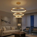 kelvo® NEMESIS KLV-101-0222 Κρεμαστό Φωτιστικό Οροφής LED 120W 12000lm 180° AC 220-240V IP20 Ρυθμιζόμενο Λευκό CCT με Χειριστήριο από 2700K έως 6000K Dimmable - Lumileds SMD Chip - Χρυσό Πλατίνα - Μ80 x Π80 x Υ80cm - 3 Χρόνια Εγγύηση