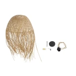 GloboStar® MANILA 01714 Boho Κρεμαστό Φωτιστικό Καμπάνα Μονόφωτο 1 x E27 IP20 Μπεζ Ξύλο - Μ45 x Π45 x Υ60cm