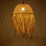 GloboStar® MANILA 01714 Boho Κρεμαστό Φωτιστικό Καμπάνα Μονόφωτο 1 x E27 IP20 Μπεζ Ξύλο - Μ45 x Π45 x Υ60cm