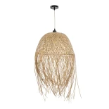 GloboStar® MANILA 01714 Boho Κρεμαστό Φωτιστικό Καμπάνα Μονόφωτο 1 x E27 IP20 Μπεζ Ξύλο - Μ45 x Π45 x Υ60cm
