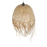 GloboStar® MANILA 01714 Boho Κρεμαστό Φωτιστικό Καμπάνα Μονόφωτο 1 x E27 IP20 Μπεζ Ξύλο - Μ45 x Π45 x Υ60cm