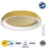 GLOBOSTAR® SALEM 61239 Μοντέρνο Φωτιστικό Οροφής LED 105W 12075lm 120° AC 220-240V IP20 Ρυθμιζόμενο Λευκό CCT με Χειριστήριο από 2700K έως 6000K Dimmable - Lumileds SMD Chip - Χρυσό - Μ60 x Π60 x Υ9.5cm - 3 Χρόνια Εγγύηση