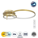 GLOBOSTAR® NEMESIS 61107 Μοντέρνο Φωτιστικό Οροφής LED 67W 7573lm 360° AC 220-240V IP20 Ρυθμιζόμενο Λευκό CCT με Χειριστήριο από 2700K έως 6000K Dimmable - Lumileds SMD Chip - Χρυσό Βούρτσας - Μ84 x Π45 x Υ13cm - 3 Χρόνια Εγγύηση