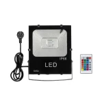 GLOBOSTAR® RGBFLOOD 75602 Προβολέας με IR Ασύρματο Χειριστήριο LED 50W 3250lm 120° AC 220-240V Αδιάβροχο IP66 Πολύχρωμο RGB Dimmable - Μαύρο Ματ - Μ28.5 x Π23.5 x Υ10cm - 2 Χρόνια Εγγύηση