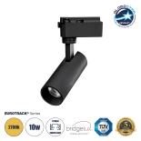GLOBOSTAR® LUGANO 60805 Μονοφασικό Σποτ Ράγας LED 10W 1200lm 36° AC 220-240V IP20 Θερμό Λευκό 2700K - Bridgelux COB Chip & TÜV SÜD Driver - Eurotrack 1PH - Μαύρο Ματ - Μ4.5 x Π4.5 x Υ18cm - 5 Χρόνια Εγγύηση