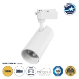 GLOBOSTAR® LUGANO 60814 Μονοφασικό Σποτ Ράγας LED 30W 3600lm 36° AC 220-240V IP20 Θερμό Λευκό 2700K - Bridgelux COB Chip & TÜV SÜD Driver - Eurotrack 1PH - Λευκό Ματ - Μ7.5 x Π7.5 x Υ22cm - 5 Χρόνια Εγγύηση