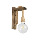 GloboStar® FLYN 00883 Vintage Επιτοίχιο Φωτιστικό Απλίκα Μονόφωτο 1 x E27 IP20 Καφέ Ξύλο με Μπεζ Σχοινί - Μ7 x Π19 x Υ28cm
